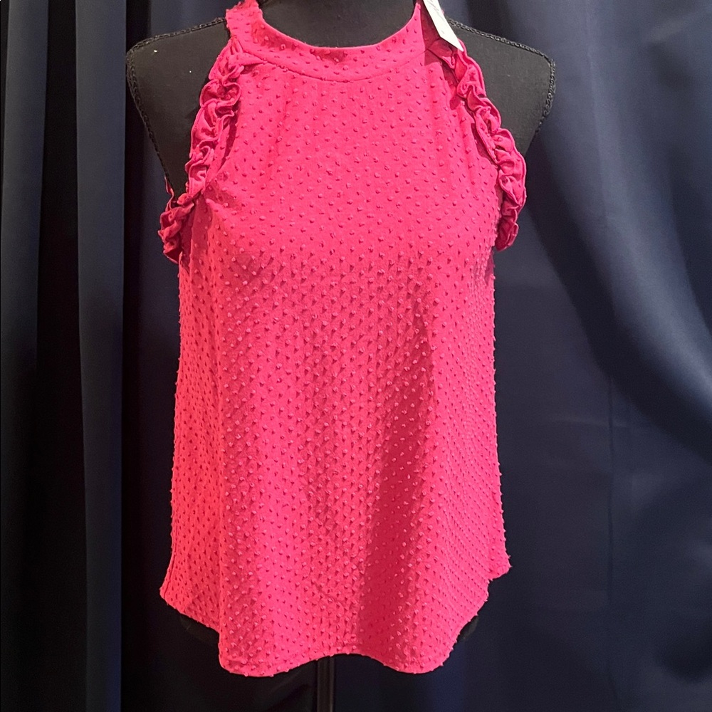 Who What Wear Textured Pink Ruffle Tank Top